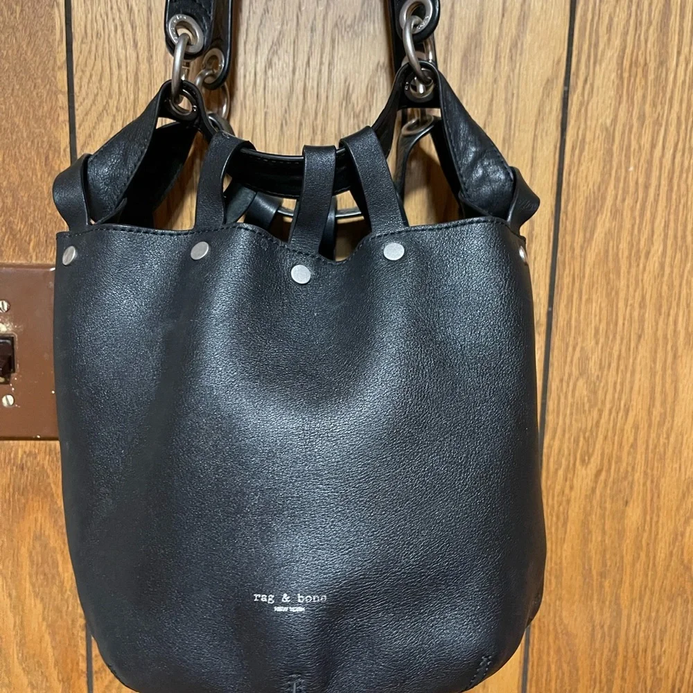 Rag & bone"Studded Pebbled Leather Bucket Bag Black... - Picture 2 of 16